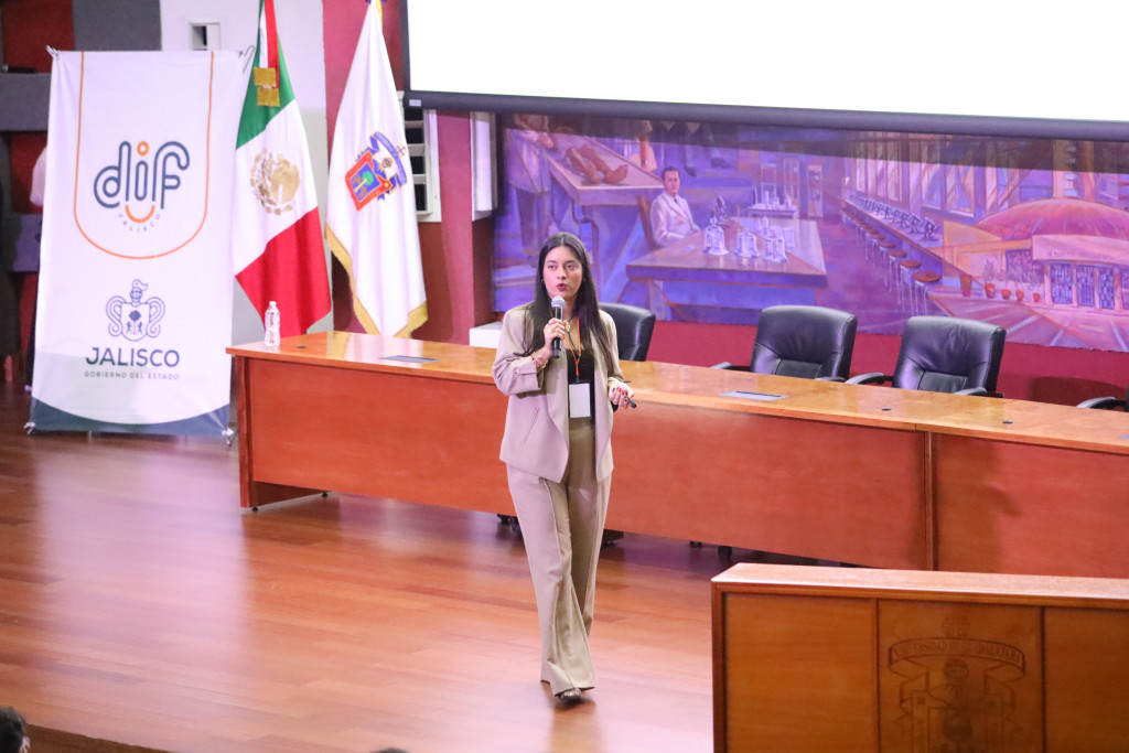 La jefa de Estrategias de Atención a Personas con Discapacidad brindando ponencia en la jornada de terapeutas físicos